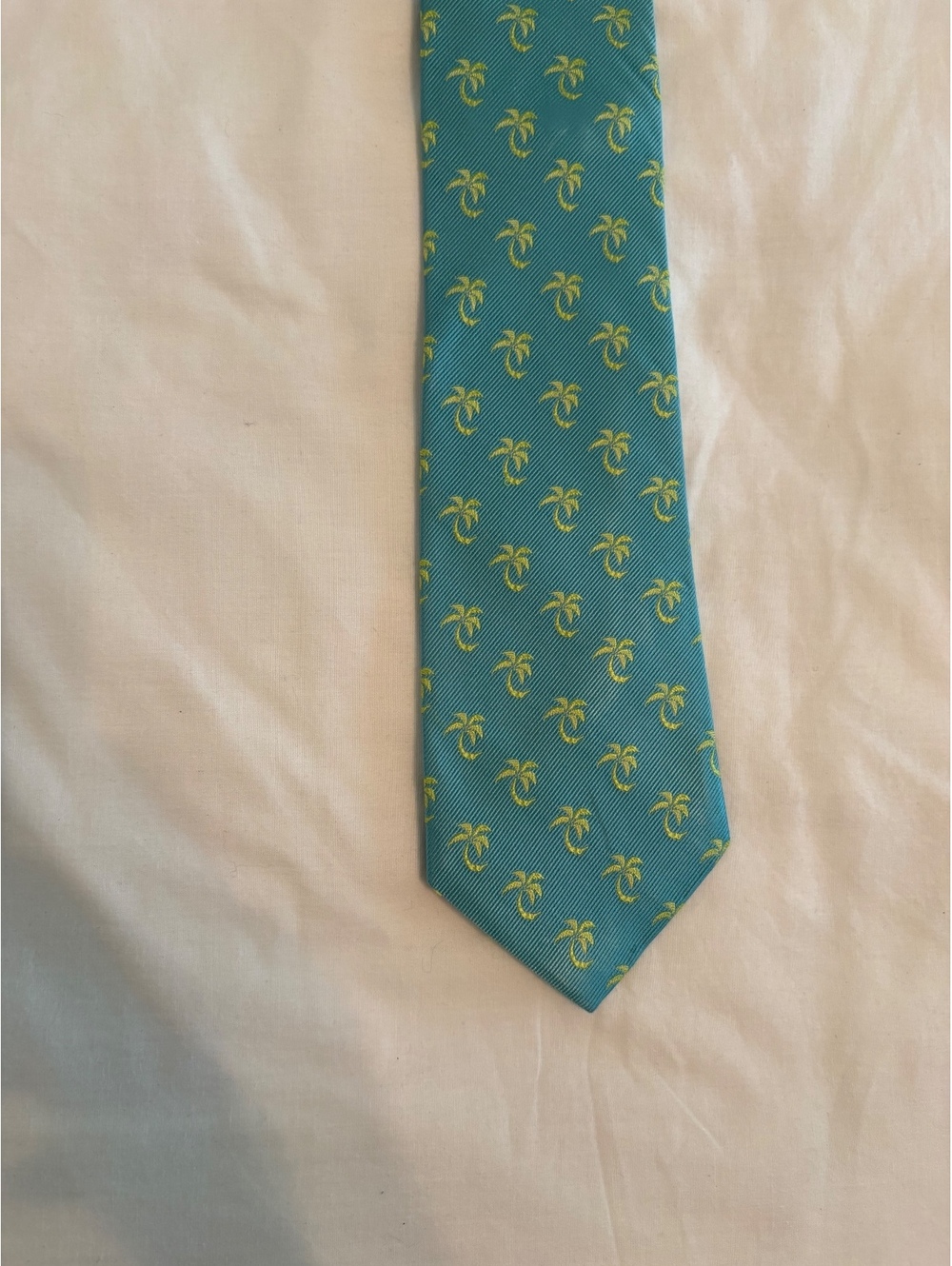 Lilly Pulitzer Via Palm Beach Silk Tie Turquoise Yellow Palm Trees Made in USA